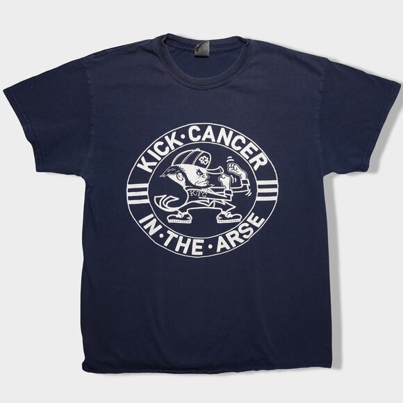 Kick Cancer in the Arse T-Shirt Navy Blue Graphic Tee Gildan Cotton Men’s Medium - Picture 1 of 7